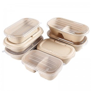 Oval takeaway fastfood kasser biologisk nedbrydelige bagasse mademballagebeholdere med klart dæksel